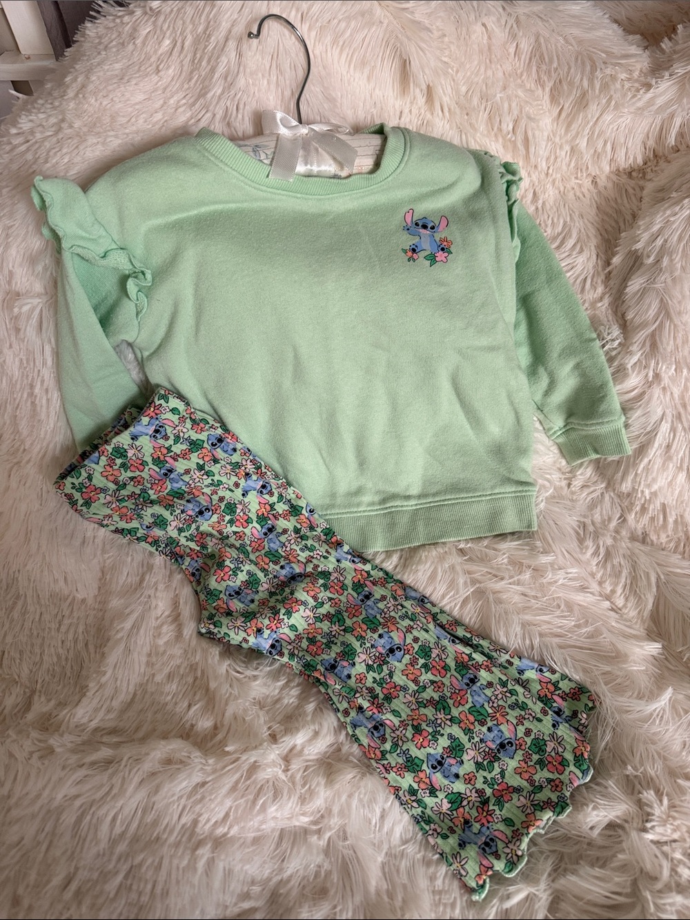 Disney Mint Green Floral Stitch Kids Matching Set